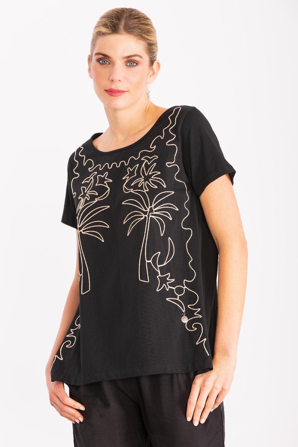 lolitas&l Camiseta negra bordado oasis beige LolitasyL