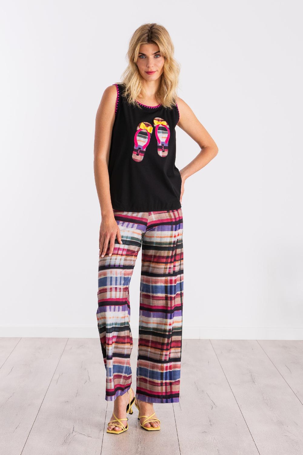 Lolitas&l Camiseta Negra Bordado Sandalias Cuadros LolitasyL