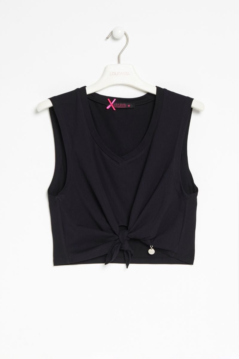 Lolitas&l Camiseta Negra Corta Anudada En El Delantero Lolitas&L