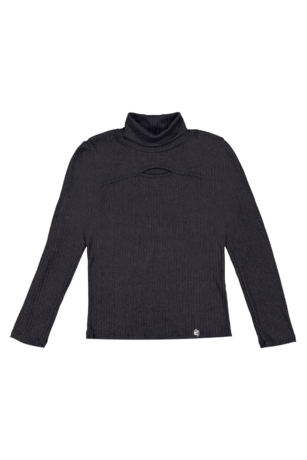 Lolitas&l Camiseta Negra De Punto Jacquard Cuello Alto Lolitas&L