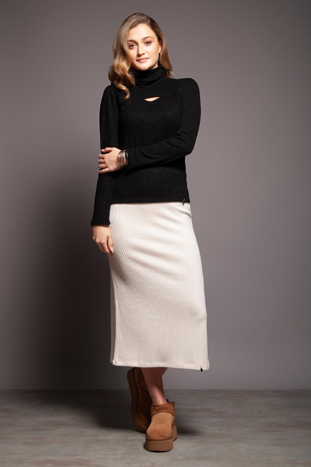 lolitas&l Camiseta negra de punto jacquard cuello alto Lolitas&L