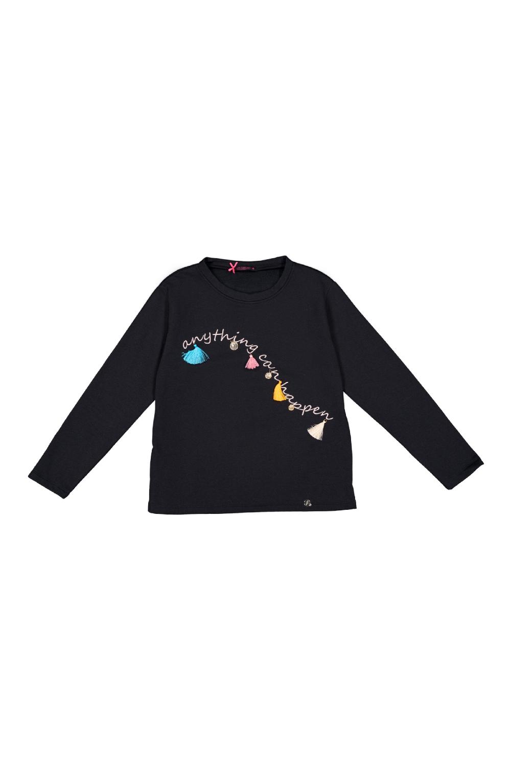 Lolitas&l Camiseta Negra Frase Bordada Y Pompones Lolitas&L