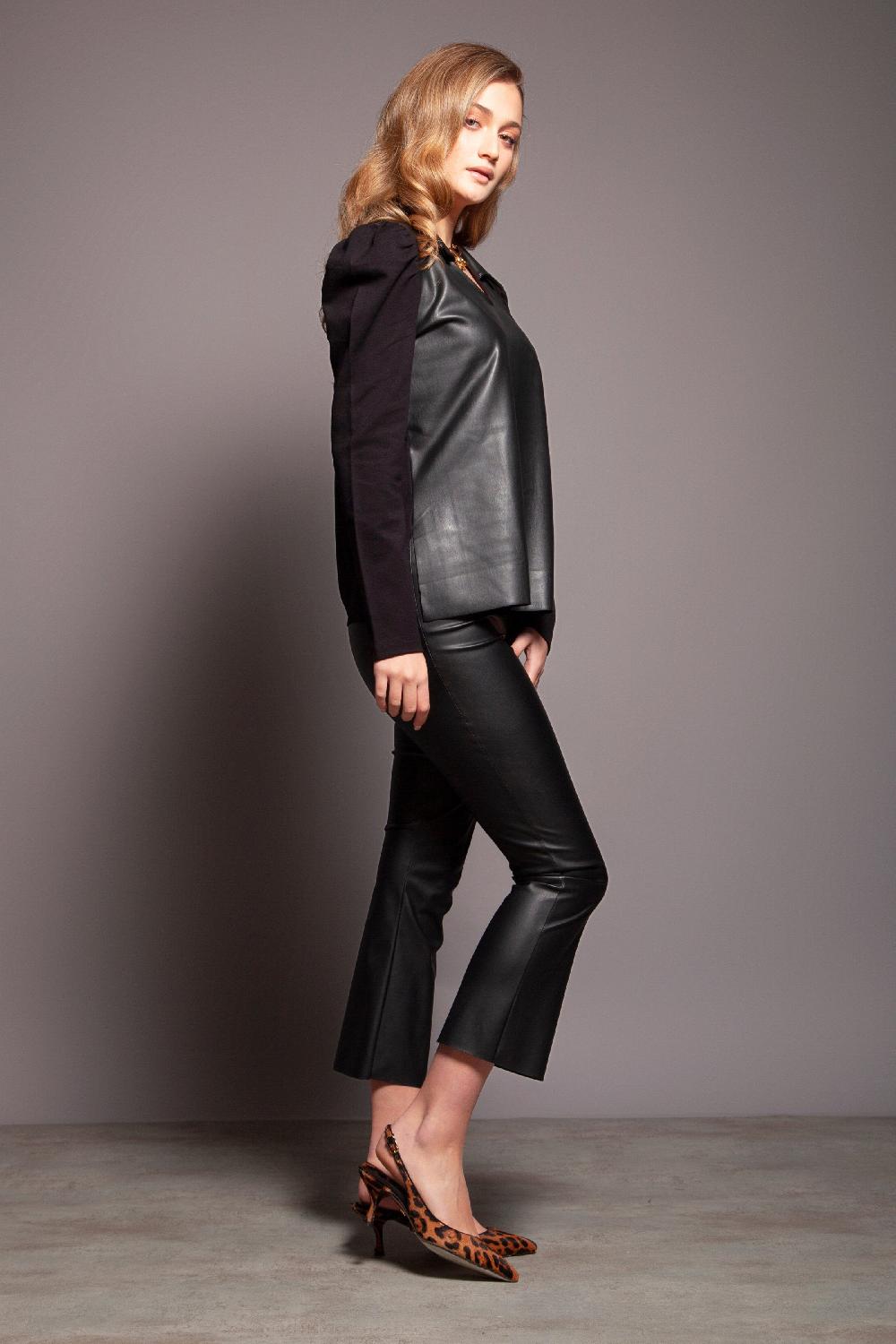 Lolitas&l Camiseta Negra Mixta Polipiel Y Algodon Lolitas&L