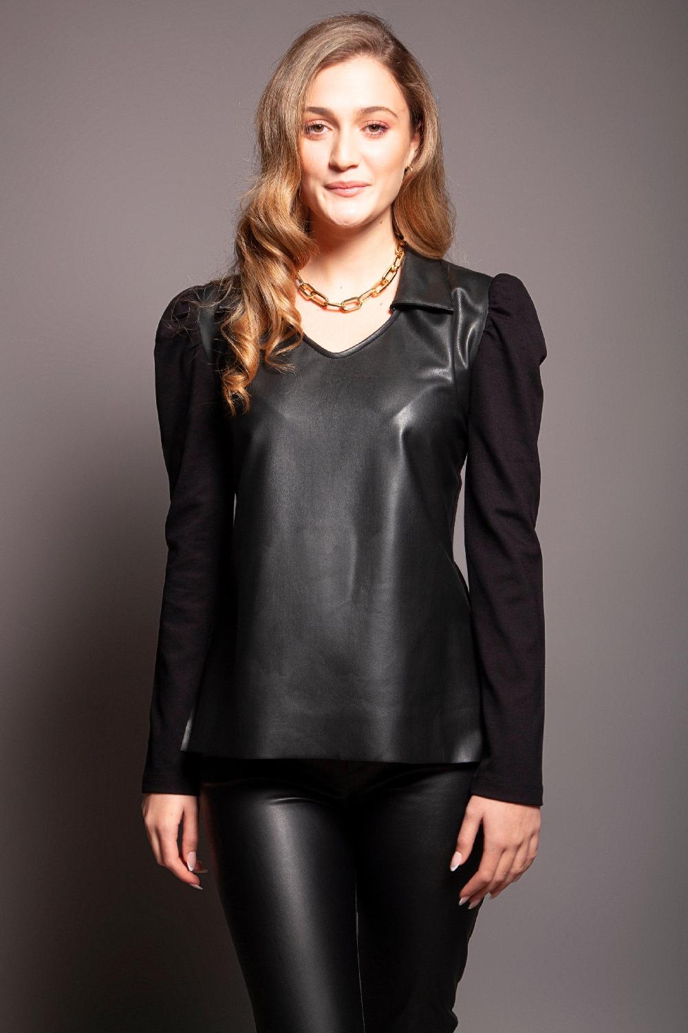 Lolitas&l Camiseta Negra Mixta Polipiel Y Algodon Lolitas&L