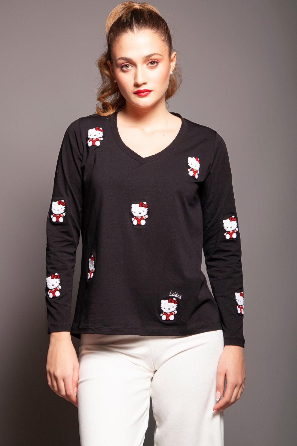 Lolitas&l Camiseta Negra Motivo Bordado Mini Kitty Lolitas&L