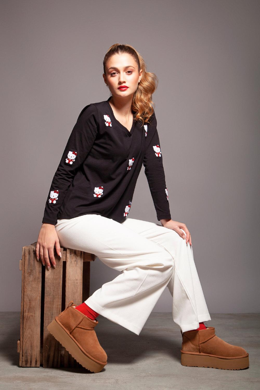 Lolitas&l Camiseta Negra Motivo Bordado Mini Kitty Lolitas&L