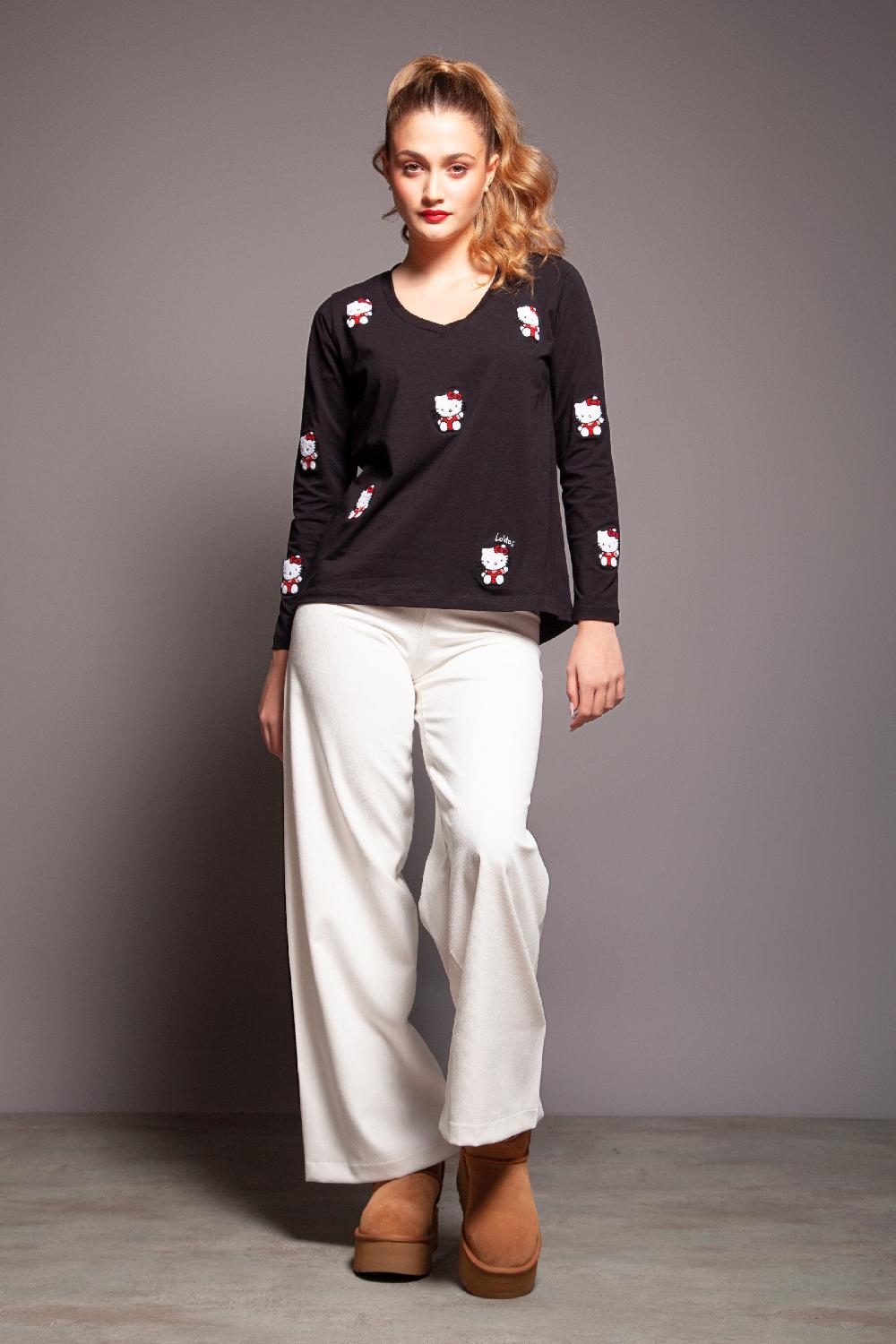 lolitas&l Camiseta negra motivo bordado mini Kitty Lolitas&L