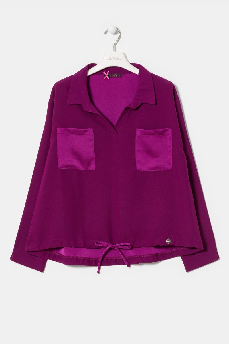 Lolitas&l Camiseta Orchidea Escote Polo Y Bolsillos En Raso LolitasyL