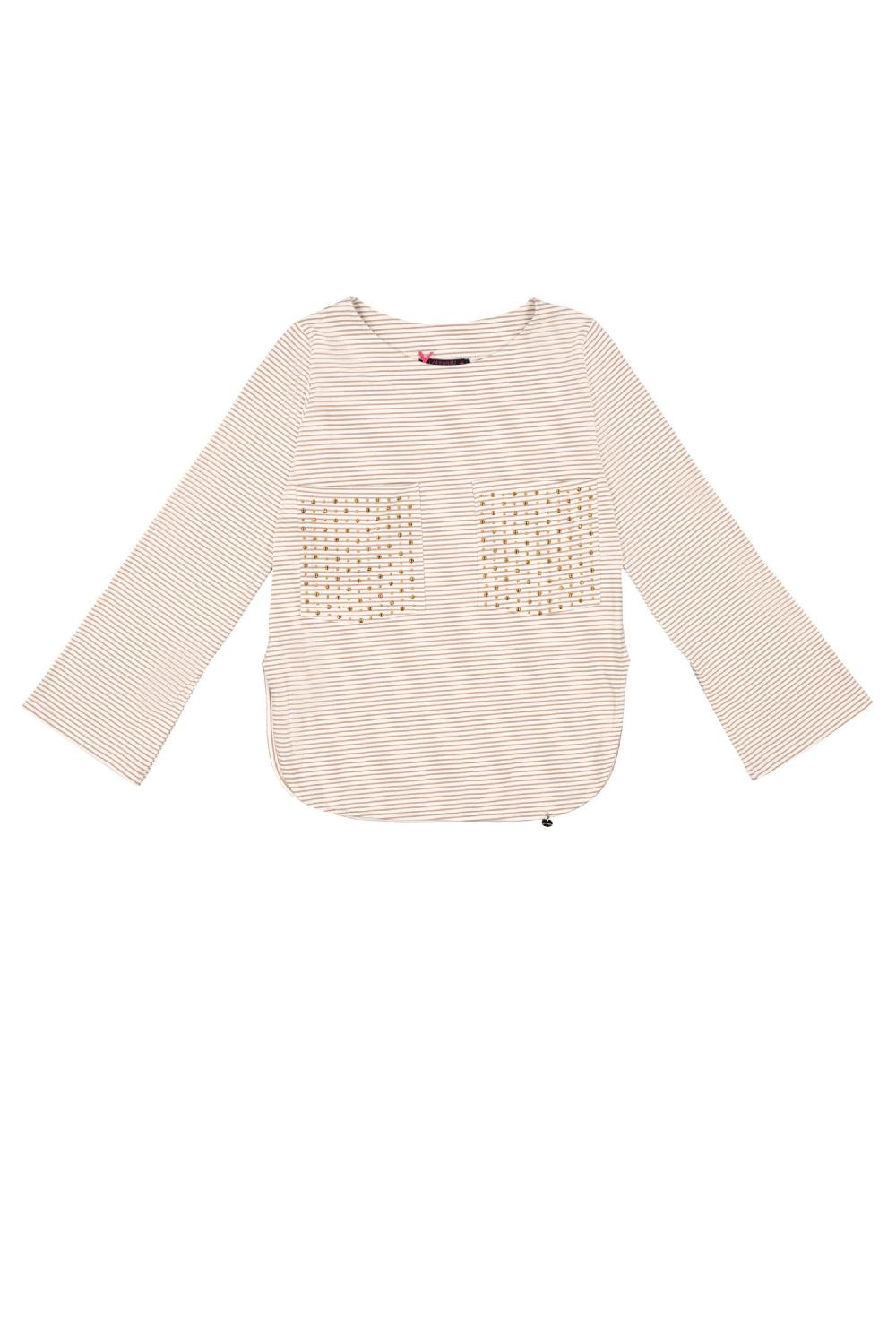 Lolitas&l Camiseta Rayas Beige Con Bolsillos Pecho Lolitas&L