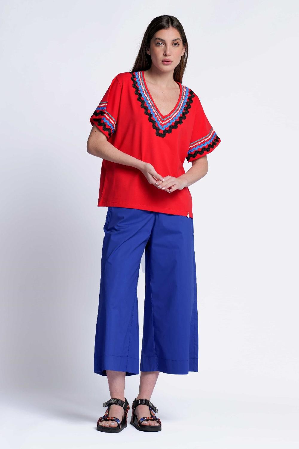 Lolitas&l Camiseta Roja Algodon Adorno Picunela En Escote Pico Lolitas&L