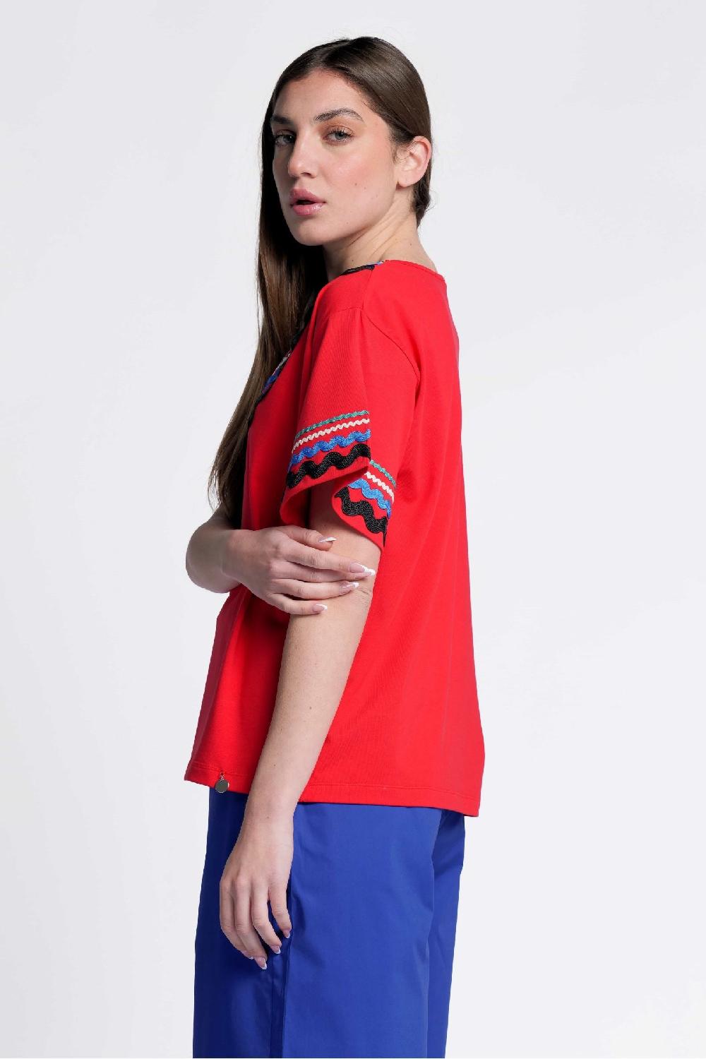 Lolitas&l Camiseta Roja Algodon Adorno Picunela En Escote Pico Lolitas&L