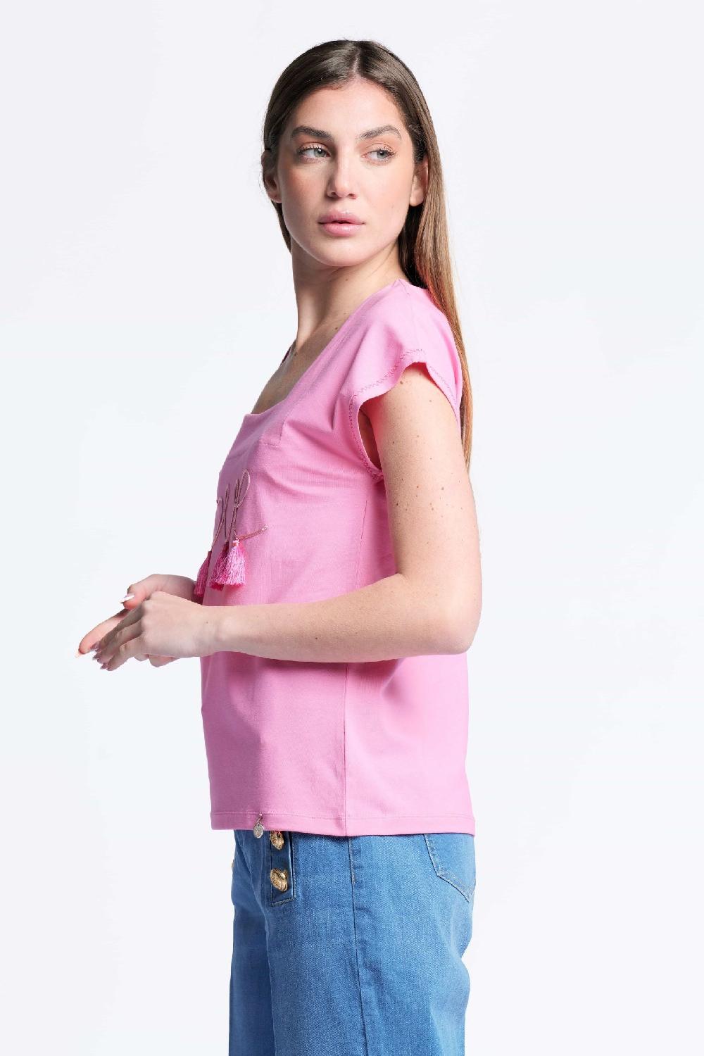 Lolitas&l Camiseta Rosa Bordado Love Escote Cuadrado Lolitas&L