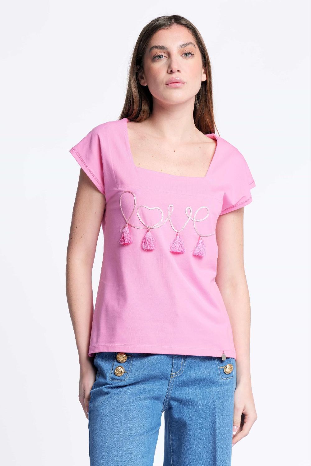 lolitas&l Camiseta rosa bordado love escote cuadrado Lolitas&L