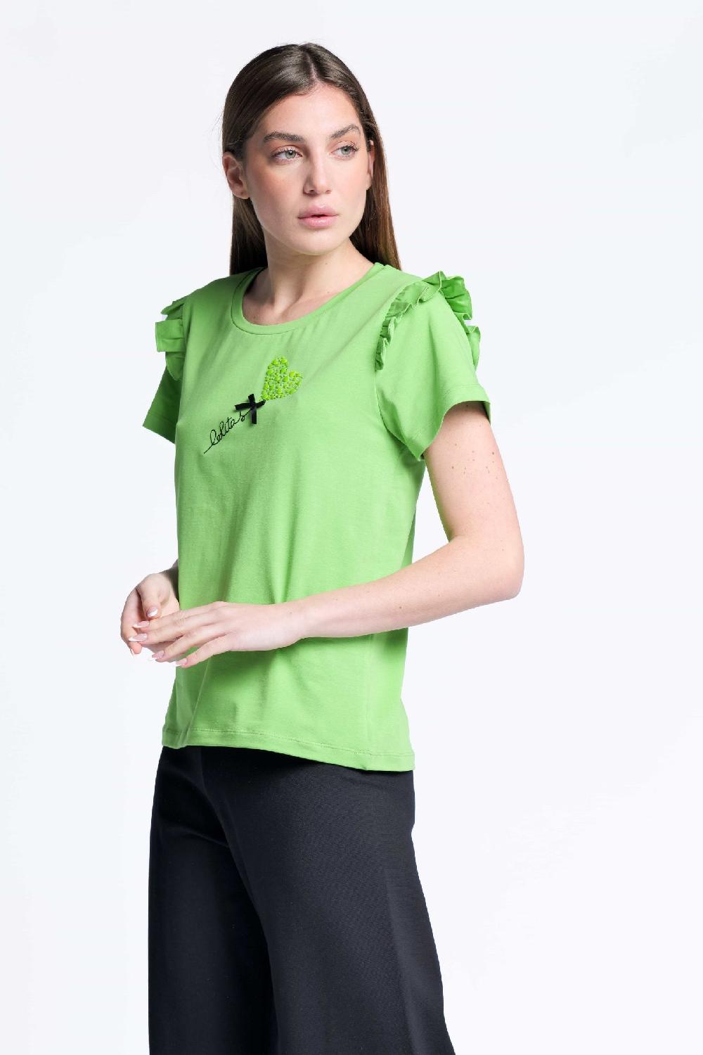 Lolitas&l Camiseta Verde Algodon Bordado Logo Corazon Lolitas&L