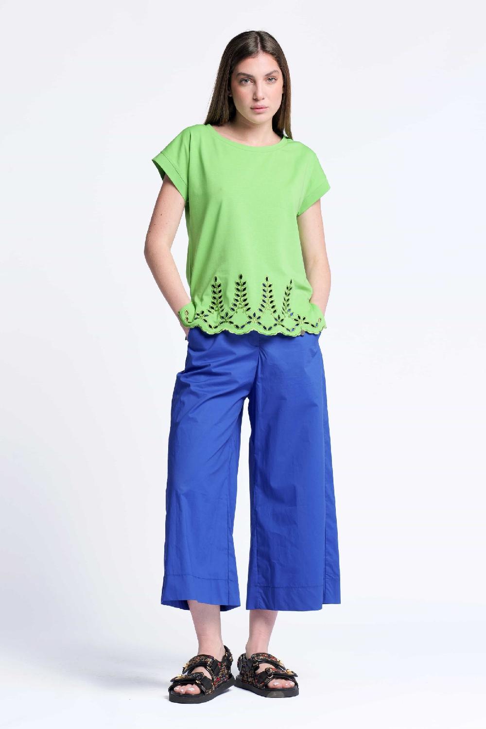 Lolitas&l Camiseta Verde Algodon Contorno Bordado Calado Lolitas&L