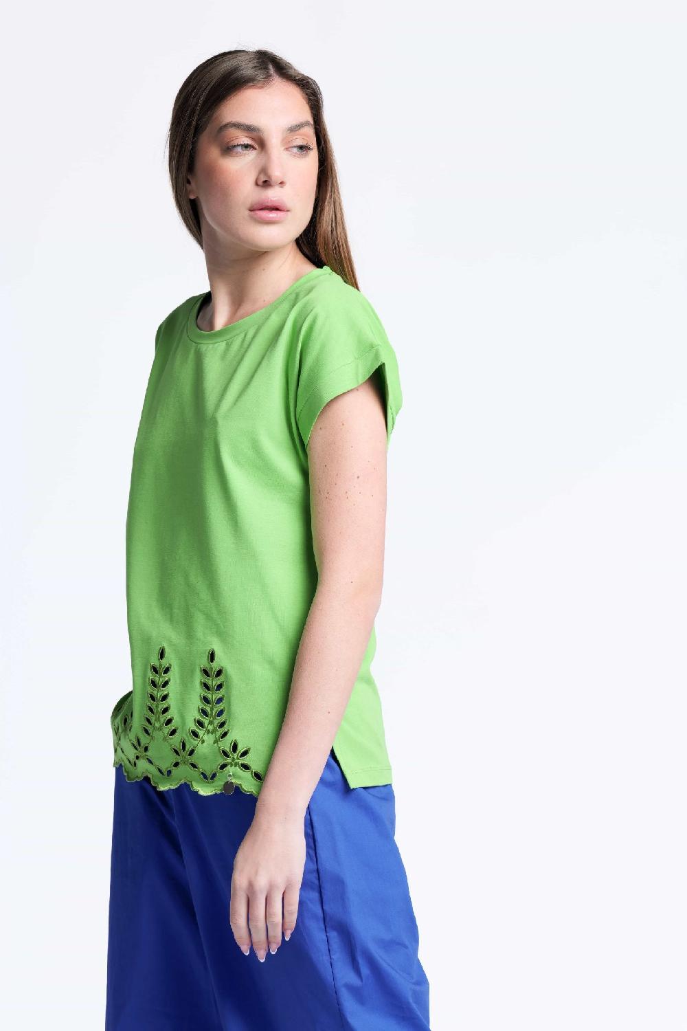 Lolitas&l Camiseta Verde Algodon Contorno Bordado Calado Lolitas&L