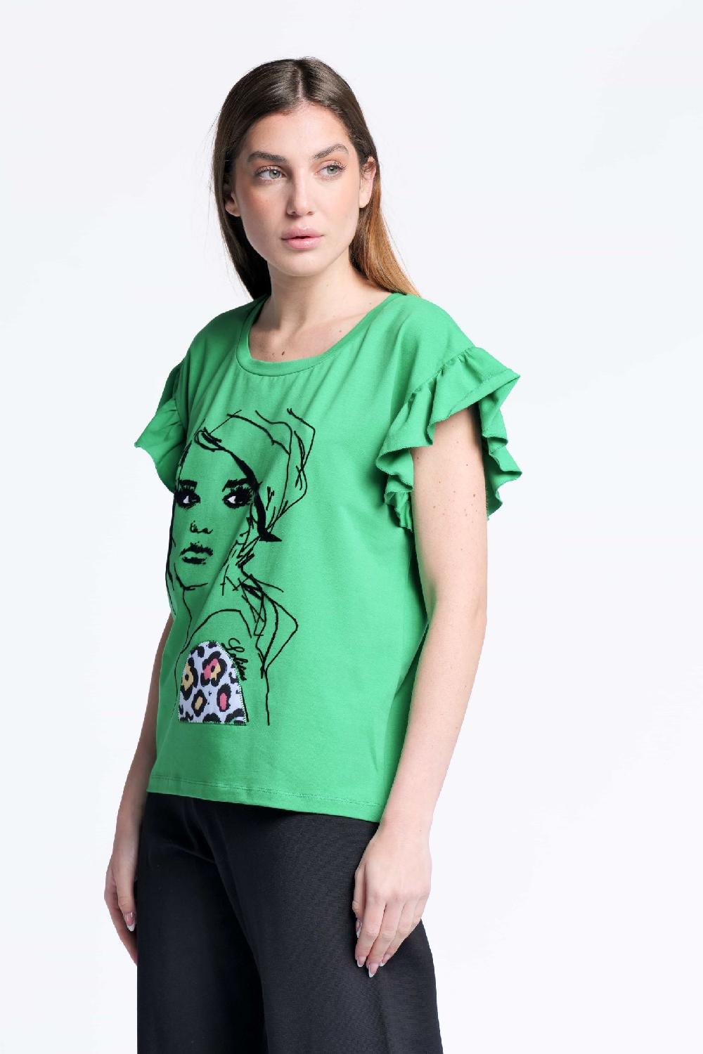 Lolitas&l Camiseta Verde Algodon Estampado Cara Lolitas&L