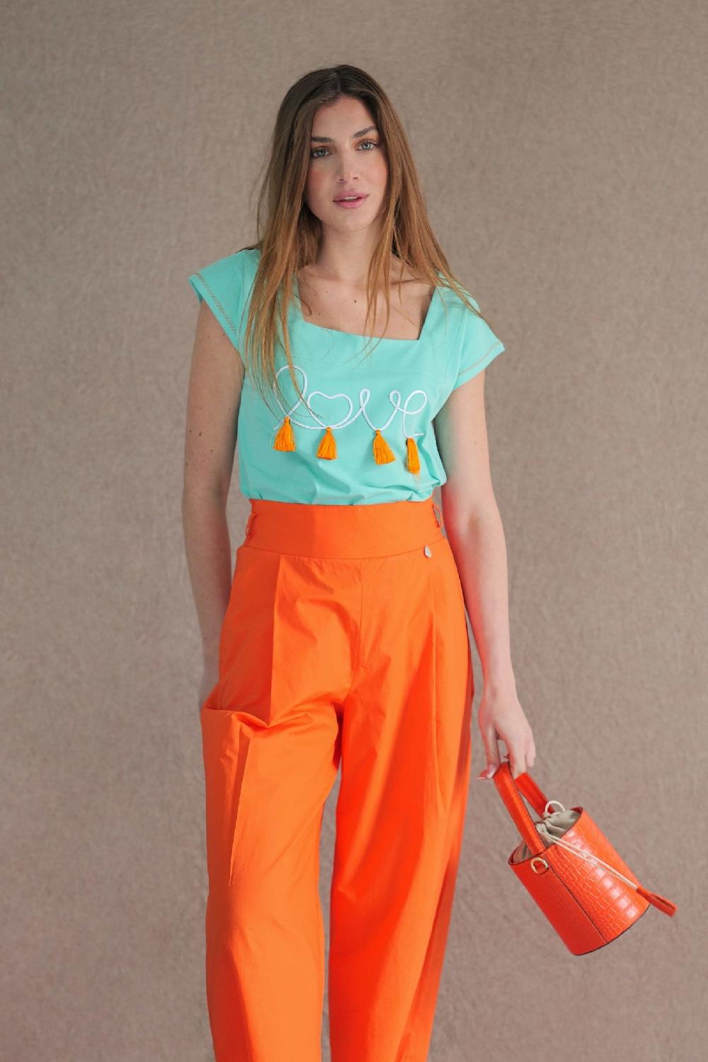 Lolitas&l Camiseta Verde Bordado Love Escote Cuadrado Lolitas&L