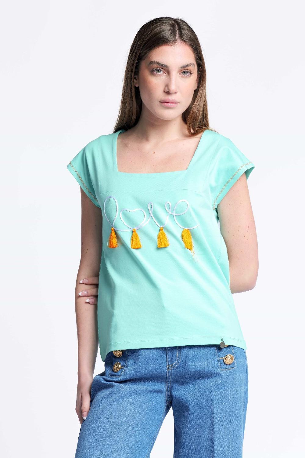 lolitas&l Camiseta verde bordado love escote cuadrado Lolitas&L