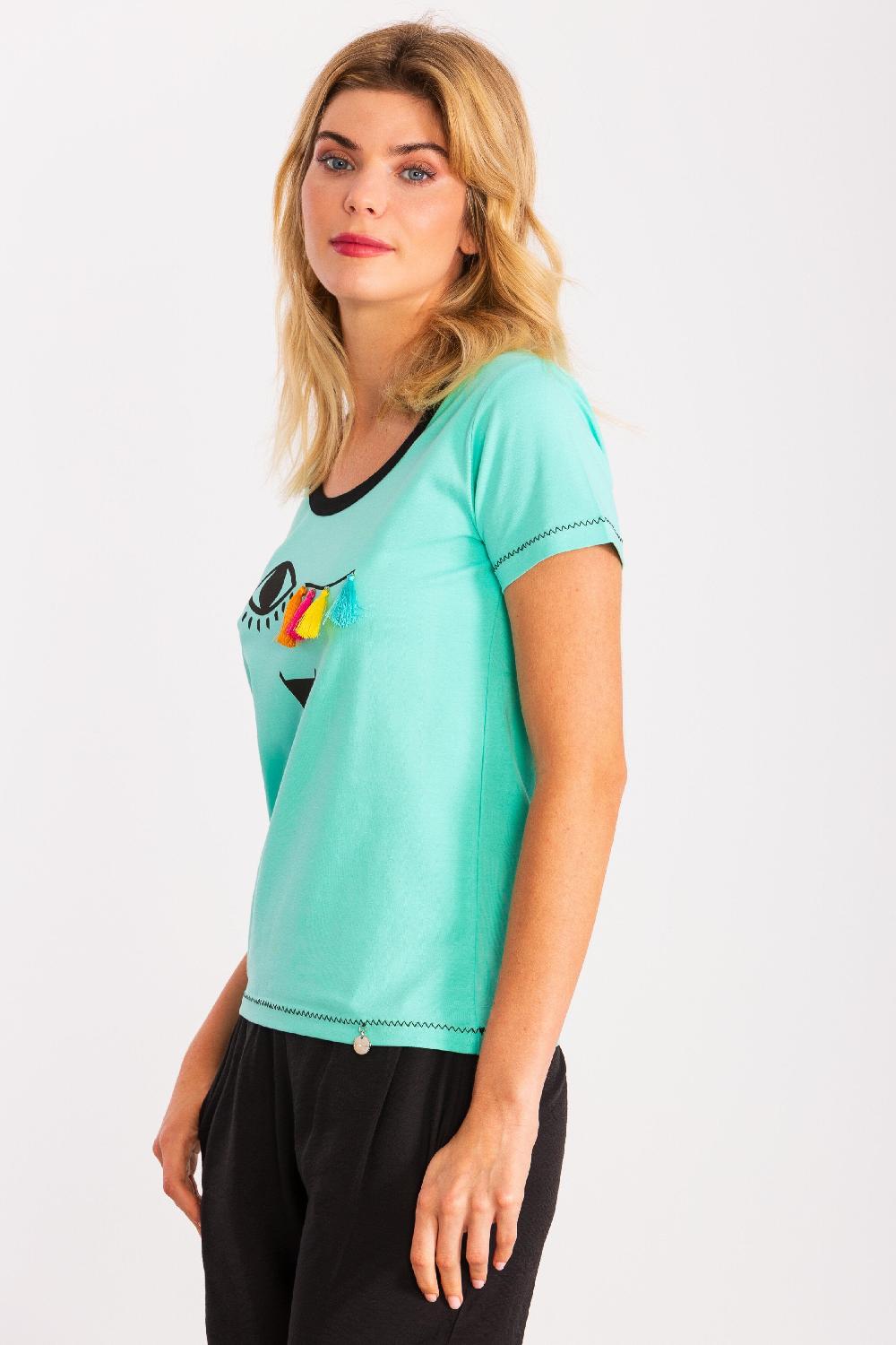 Lolitas&l Camiseta Verde Menta Con Estampado Ojo Y Lagrima LolitasyL