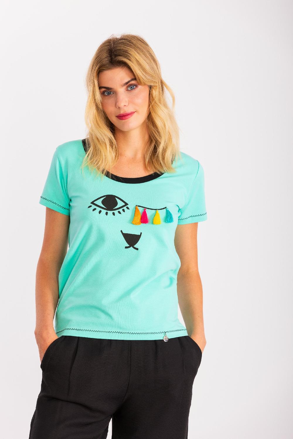 lolitas&l Camiseta verde menta con estampado ojo y lagrima LolitasyL