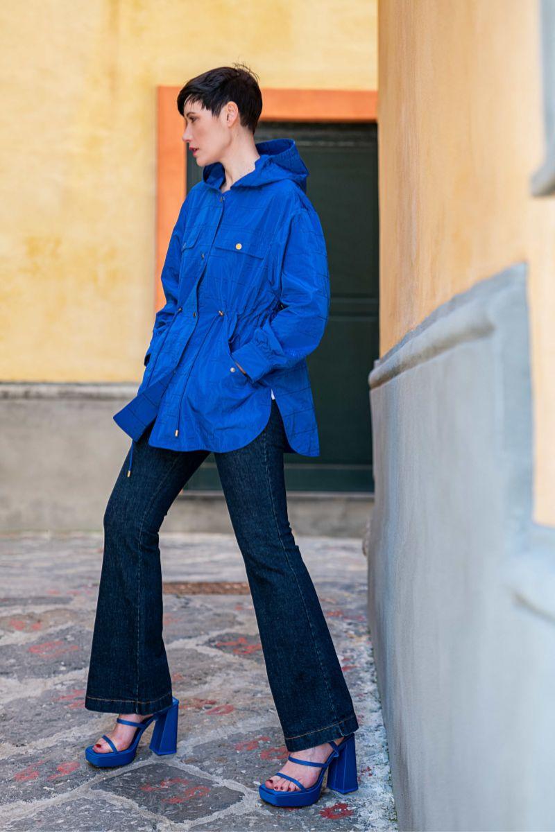 Lolitas&l Cazadora Azul Bordada Ajustada En La Cintura Y Capucha Lolitas&L