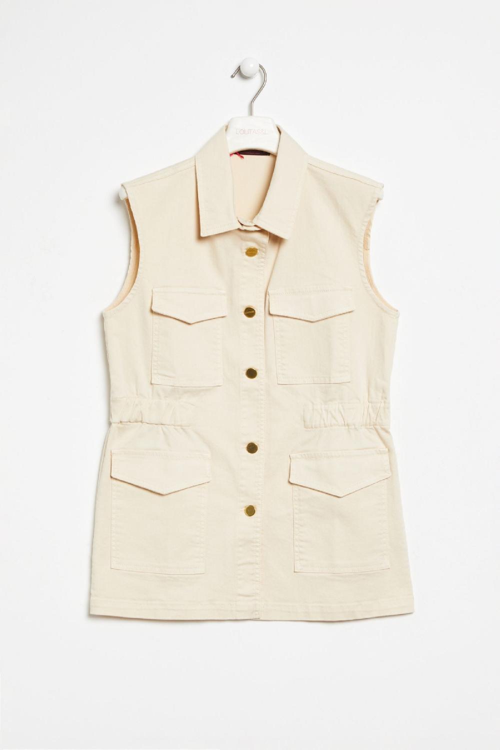 Lolitas&l Cazadora Vaquera Crema Sin Mangas Con Bolsillos Lolitas&L