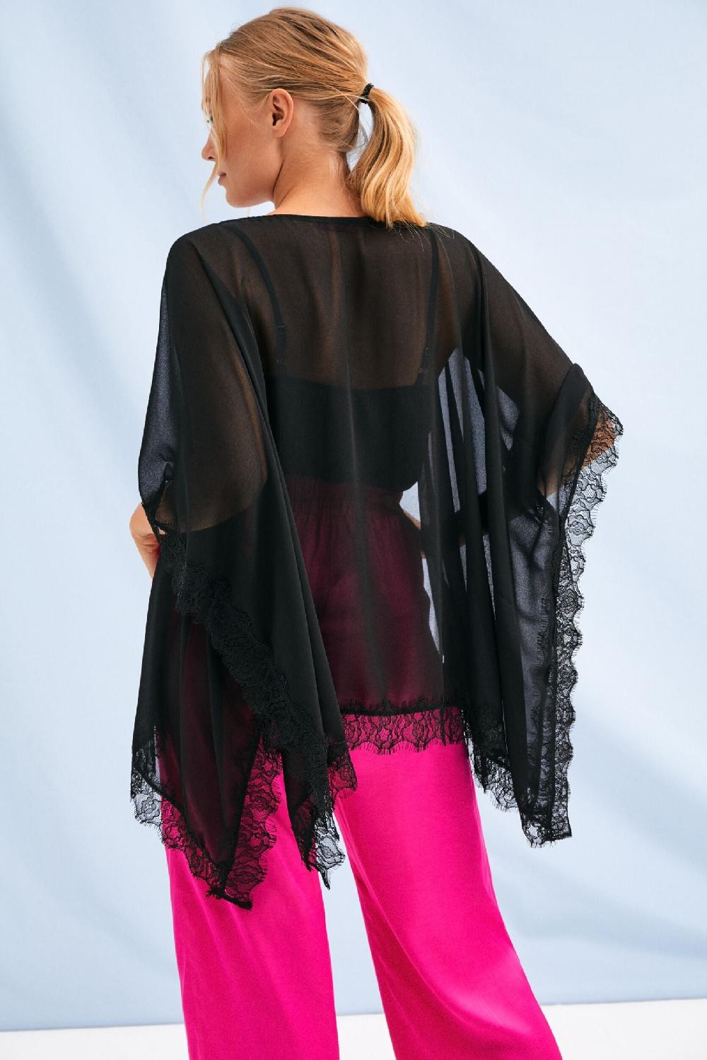 Lolitas&l Chal De Gasa Negra Semitransparente Con Puntilla Lolitas&L