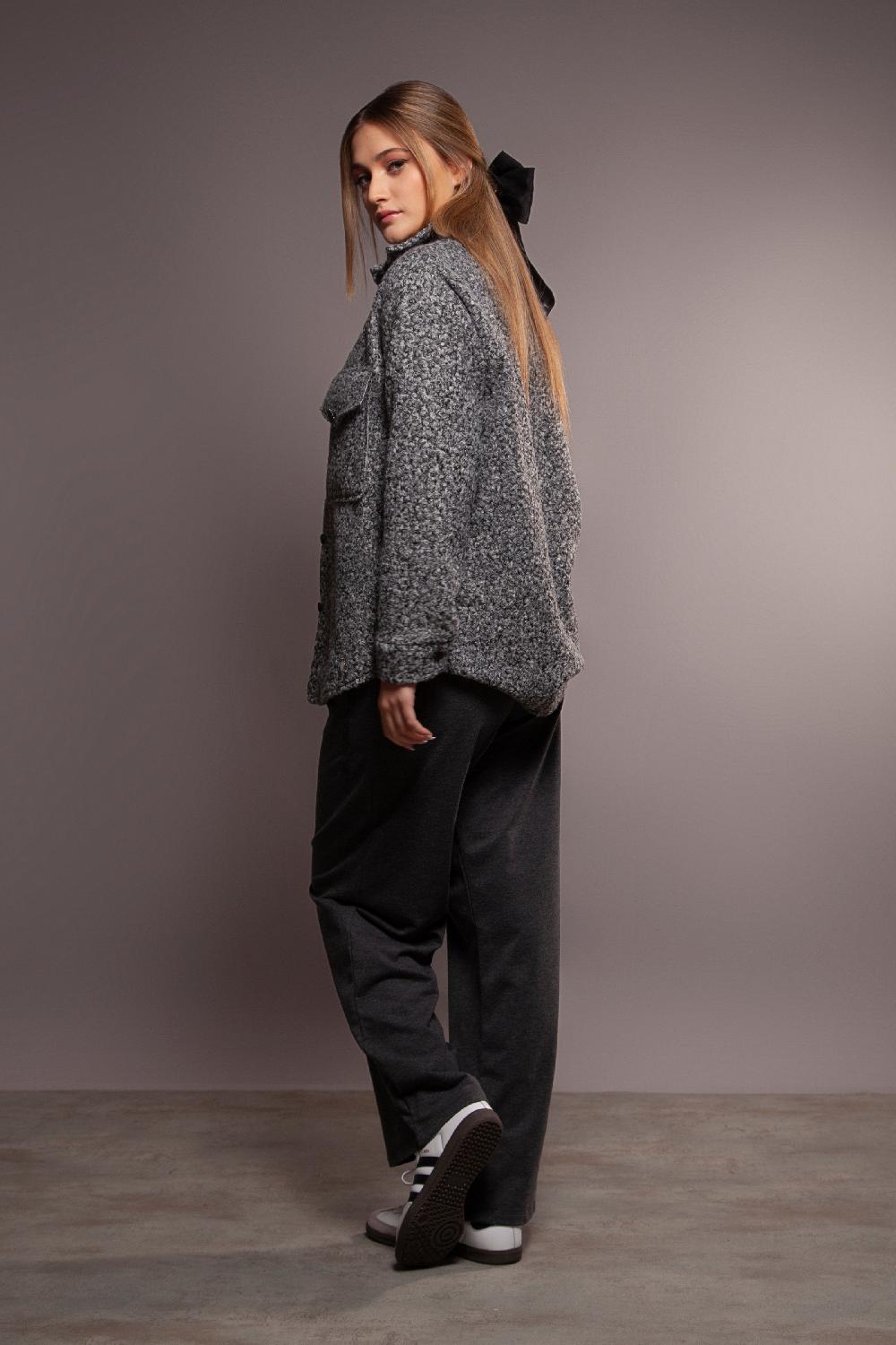 Lolitas&l Chaqueta Camisera Gris Borrego Con Bolsillos Lolitas&L