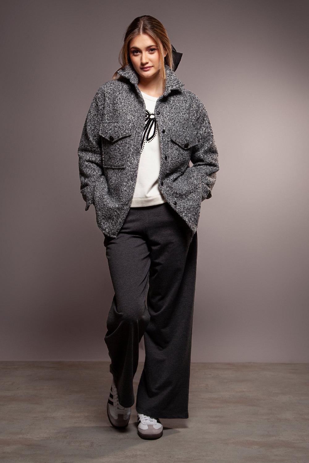 Lolitas&l Chaqueta Camisera Gris Borrego Con Bolsillos Lolitas&L