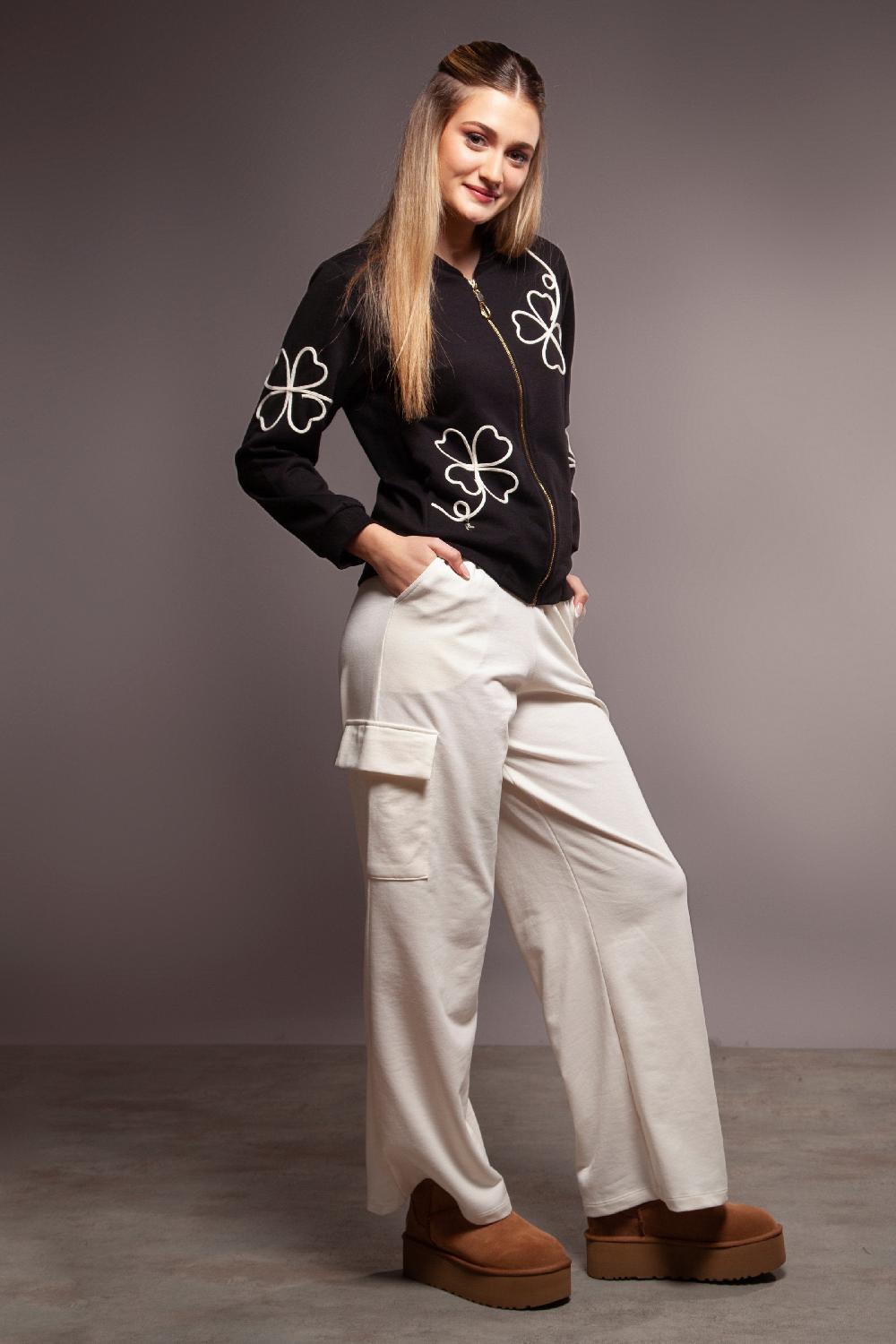 Lolitas&l Chaqueta Negra Bordado Flor En Contraste Cremallera Lolitas&L