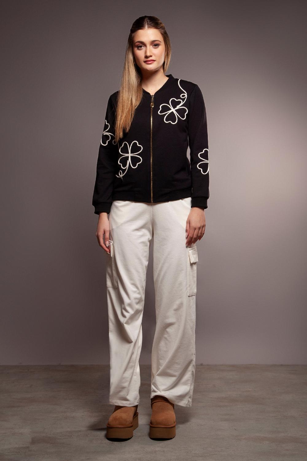 lolitas&l Chaqueta negra bordado flor en contraste cremallera Lolitas&L