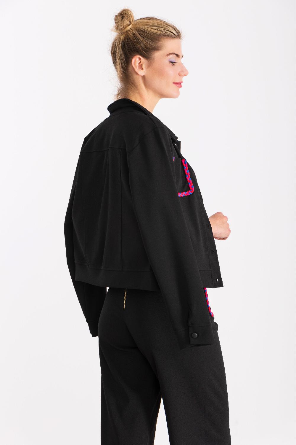 Lolitas&l Chaqueta Negra Con Bolsillos Trenzados En Fucsia LolitasyL