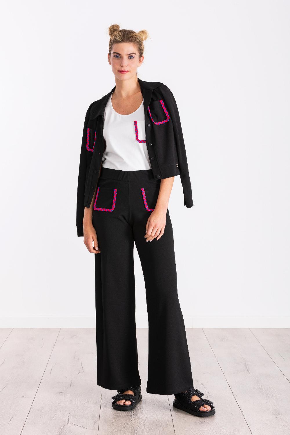 lolitas&l Chaqueta negra con bolsillos trenzados en fucsia LolitasyL