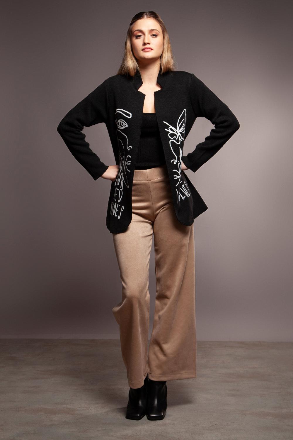 Lolitas&l Chaqueta Negra De Punto Con Estampado Frases Lolitas&L