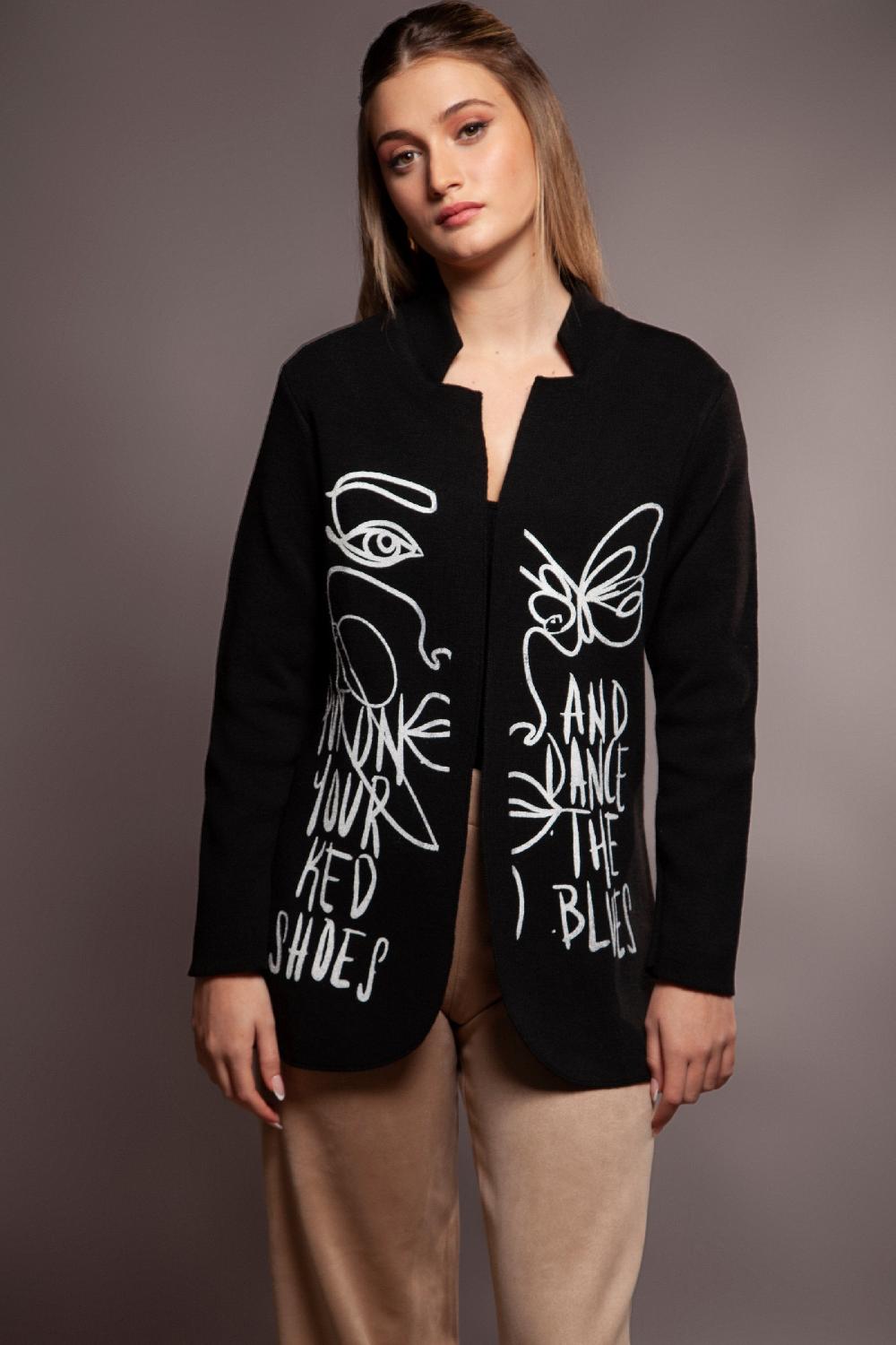 Lolitas&l Chaqueta Negra De Punto Con Estampado Frases Lolitas&L