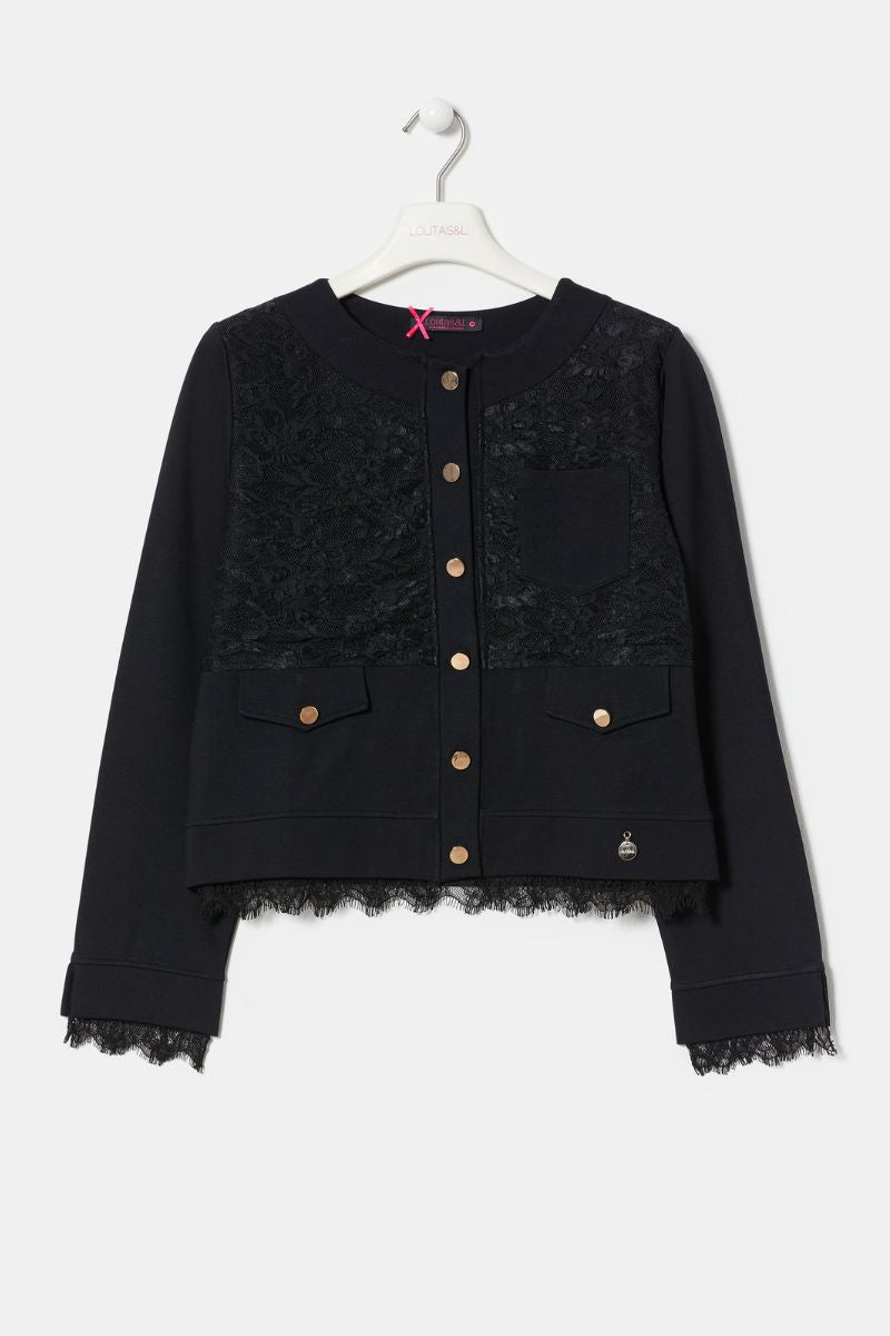 Lolitas&l Chaqueta Negra Delantero Grogre Con Automaticos Dorados LolitasyL