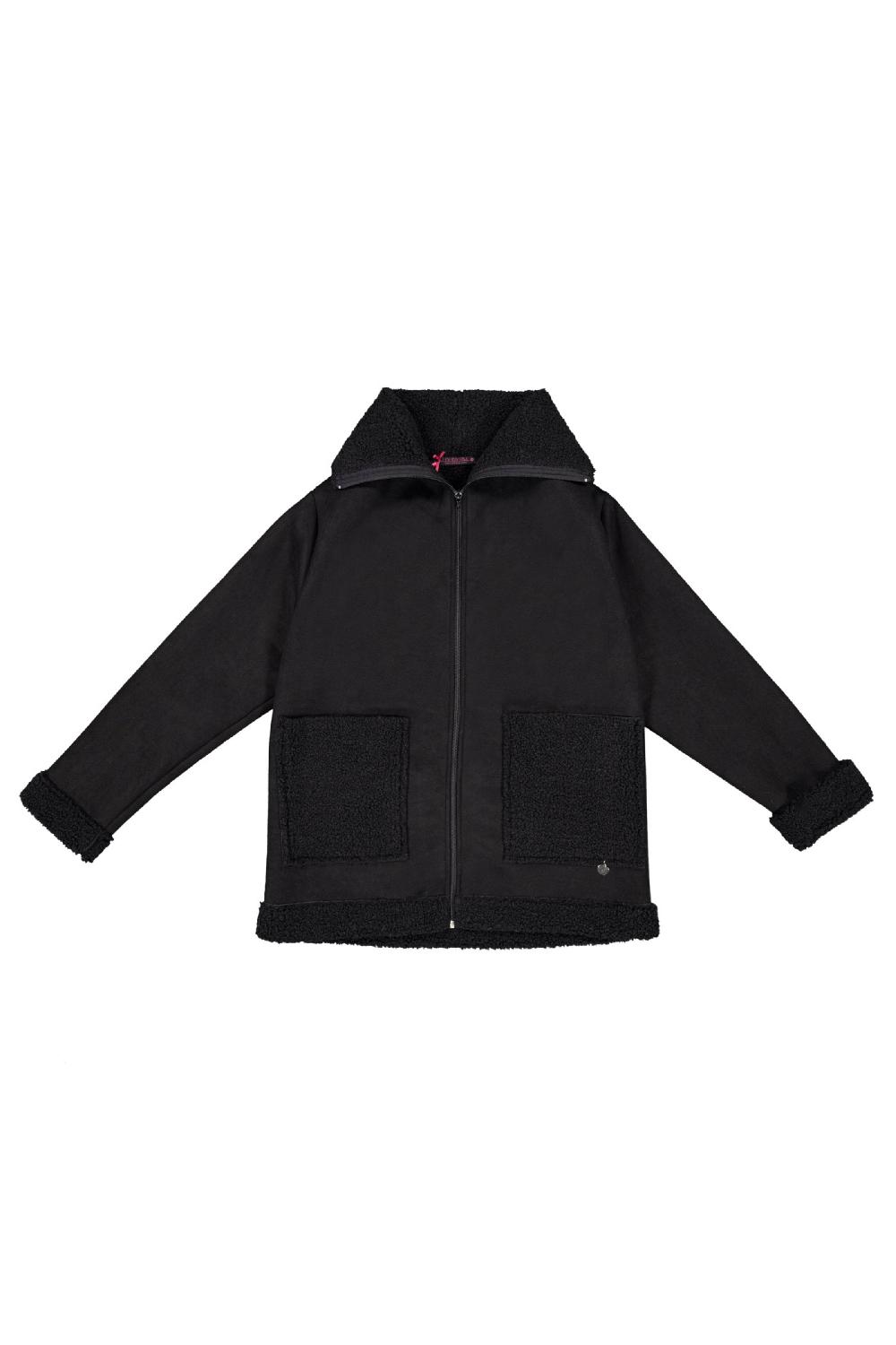 Lolitas&l Chaqueta Negra Piel Vuelta Con Bolsillos Y Cremallera Lolitas&L