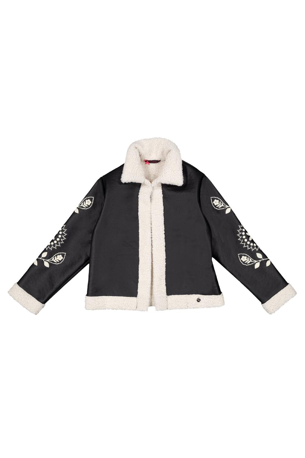 Lolitas&l Chaqueta Negra Polipiel Bordada Con Borrego Vuelto Lolitas&L