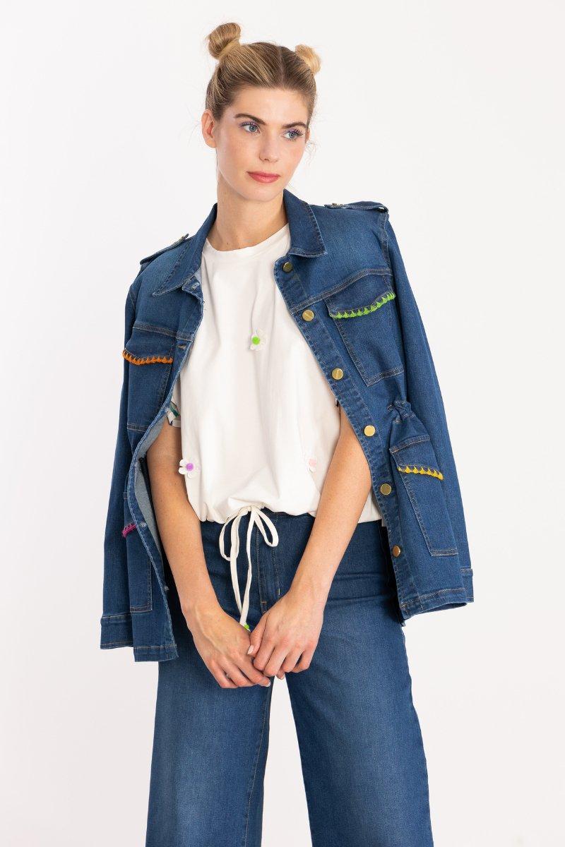 lolitas&l Chaqueta vaquera bordado picunela en bolsillos multicolor LolitasyL