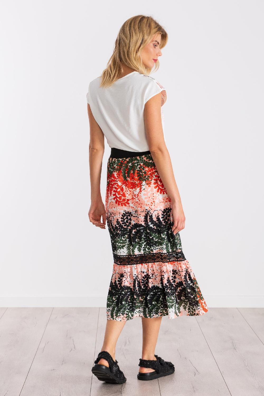 Lolitas&l Falda Larga Estampada Leaves Con Goma Y Puntilla LolitasyL