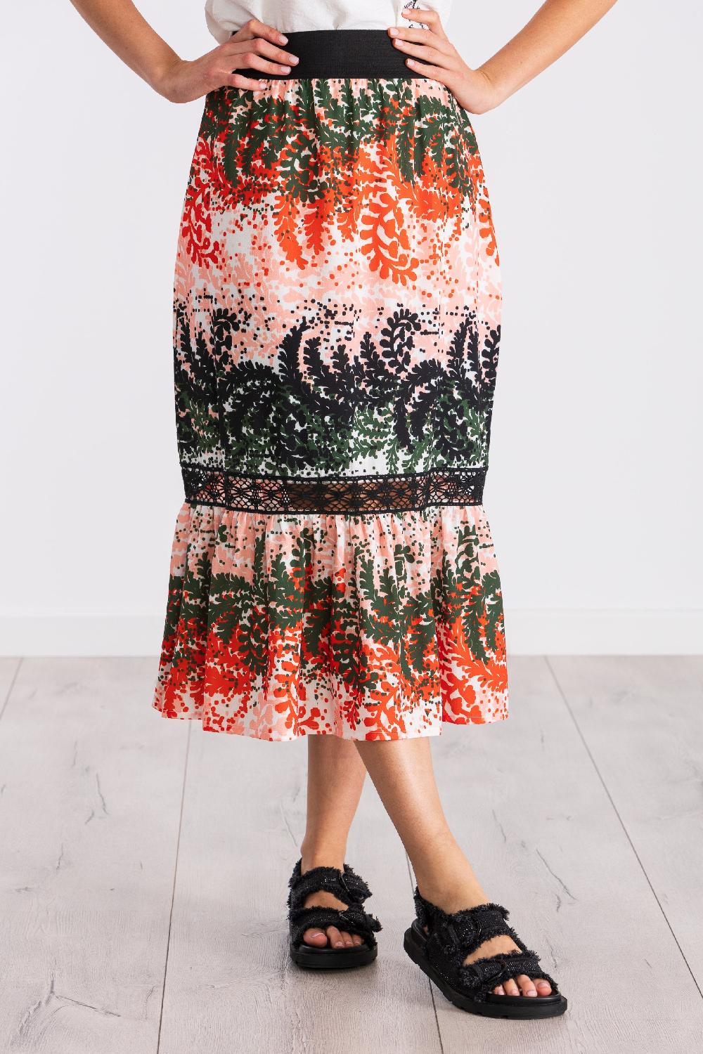 lolitas&l Falda larga estampada Leaves con goma y puntilla LolitasyL