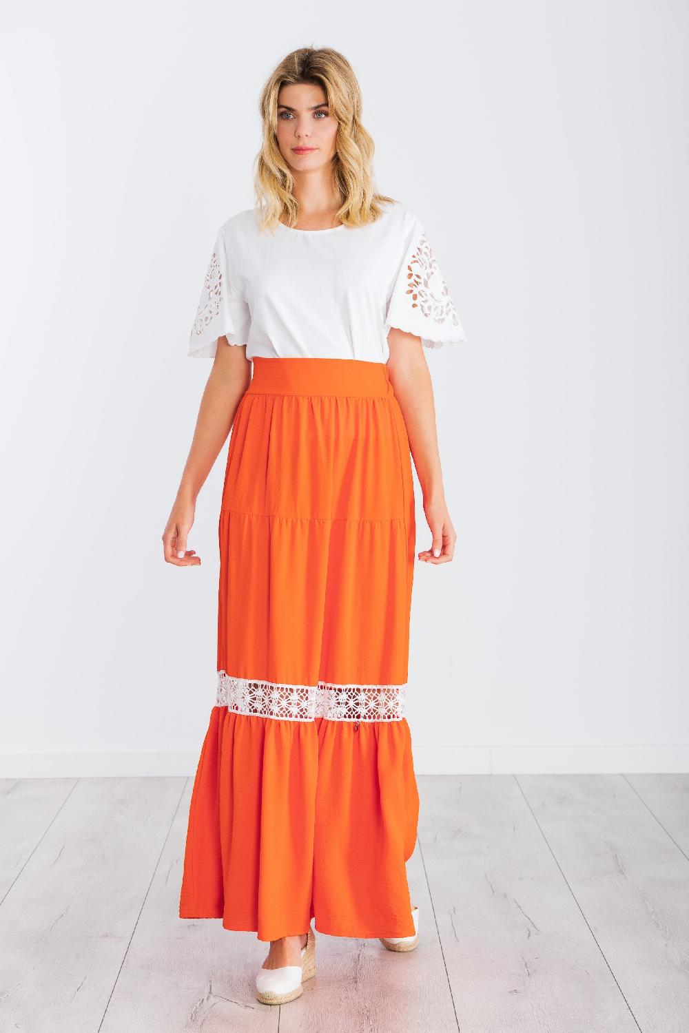 Lolitas&l Falda Larga Naranja Cortes Con Puntilla Blanca LolitasyL