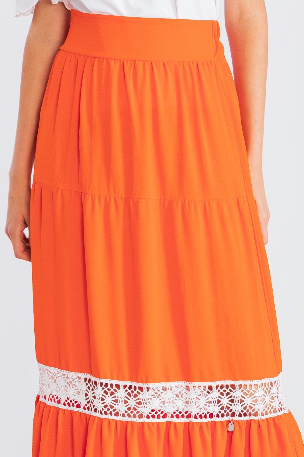 Lolitas&l Falda Larga Naranja Cortes Con Puntilla Blanca LolitasyL