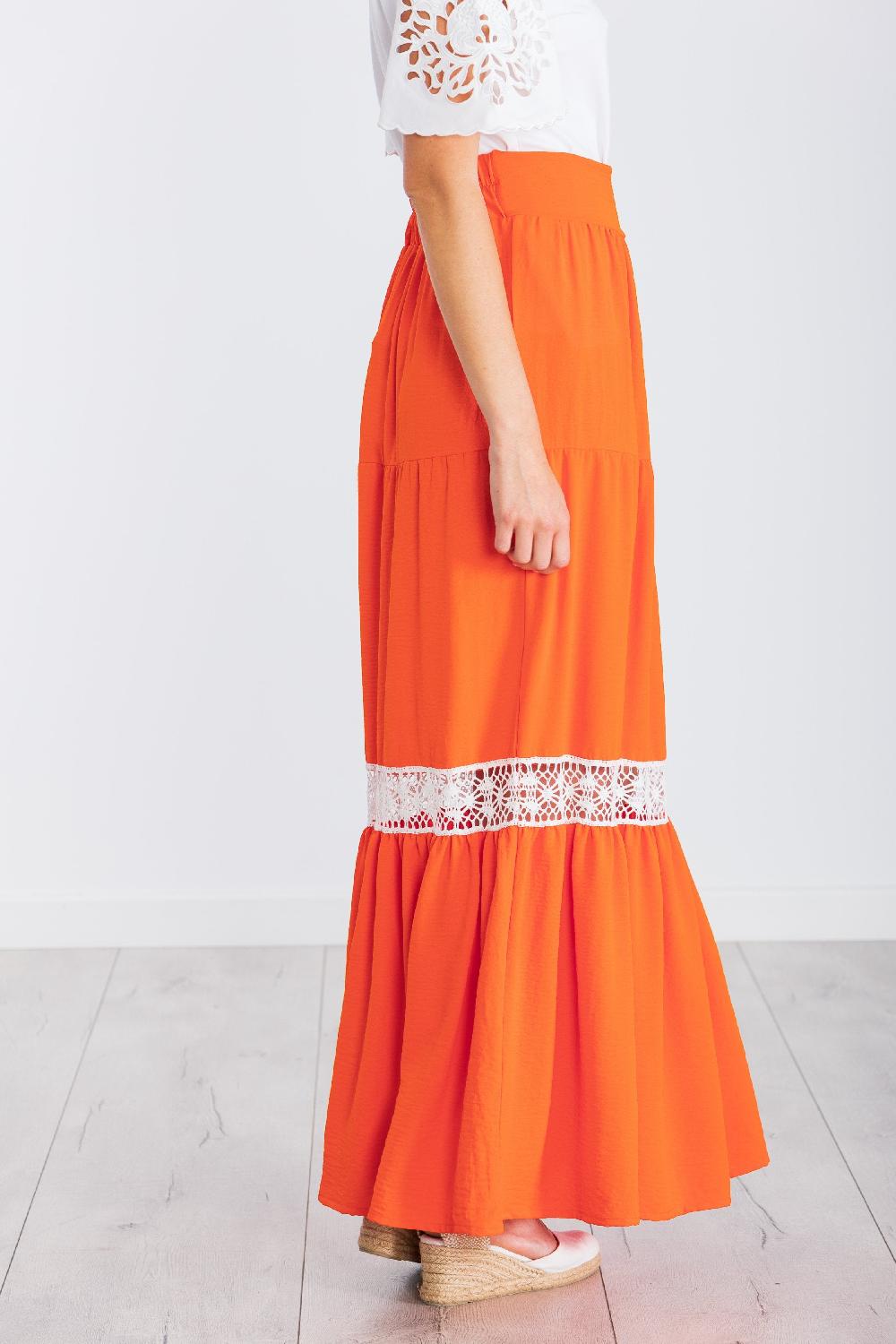 lolitas&l Falda larga naranja cortes con puntilla blanca LolitasyL
