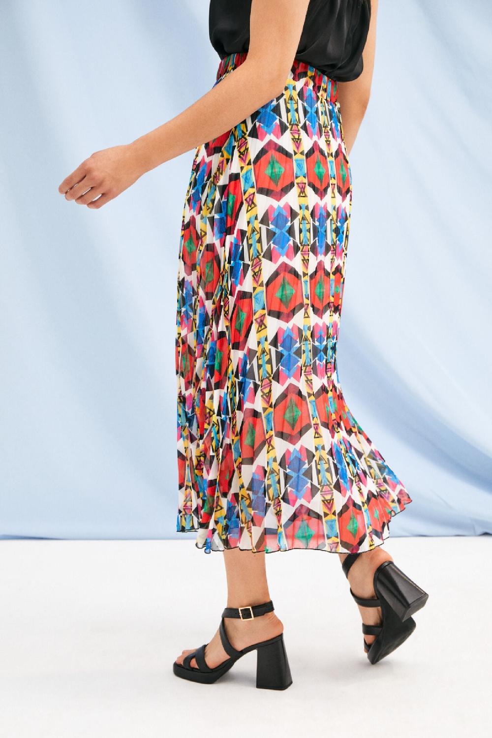 Lolitas&l Falda Larga Plisada Con Estampado Etnico Lolitas&L