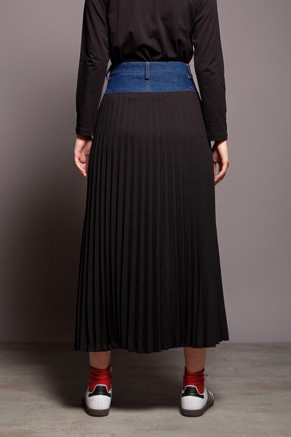 Lolitas&l Falda Mixta Vaquera Y Plisado Negro Lolitas&L