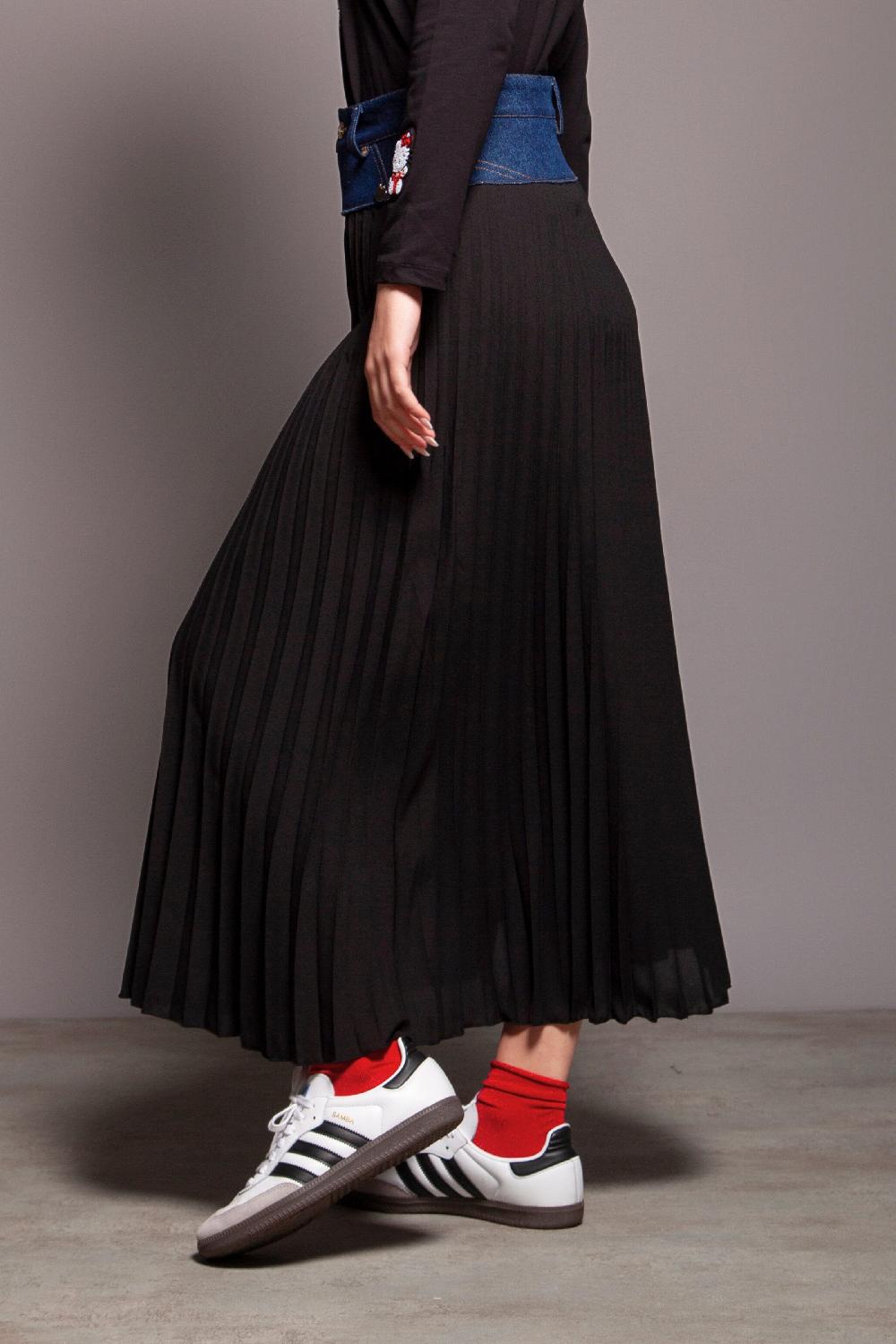 Lolitas&l Falda Mixta Vaquera Y Plisado Negro Lolitas&L