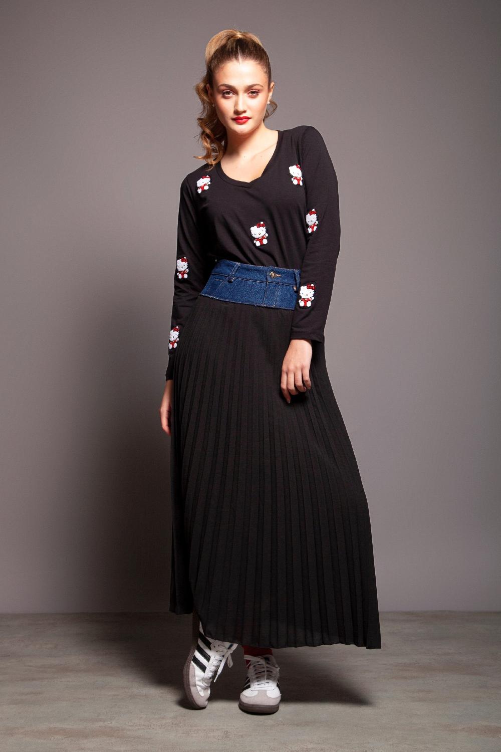 Lolitas&l Falda Mixta Vaquera Y Plisado Negro Lolitas&L