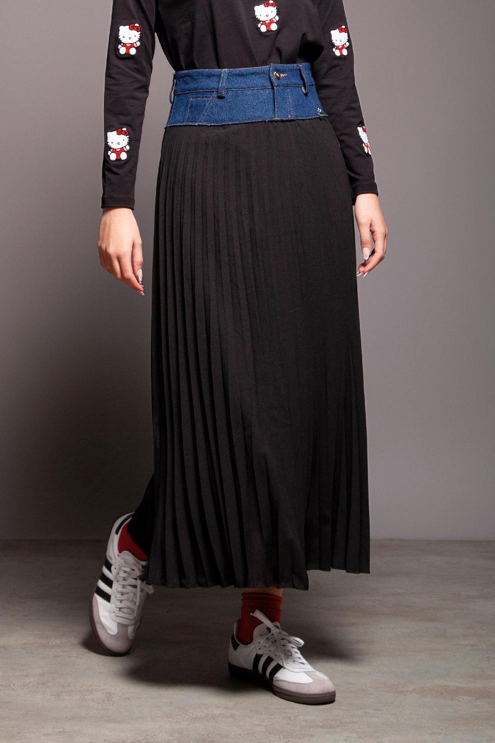 lolitas&l Falda mixta vaquera y plisado negro Lolitas&L